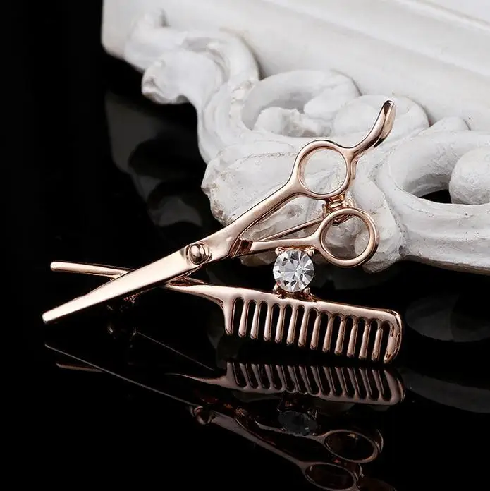 

Korean-style Men Small Suit Shirt Wear Barber Comb Scissors Modeling Accessories Brooch Brooch Collar Pin F008