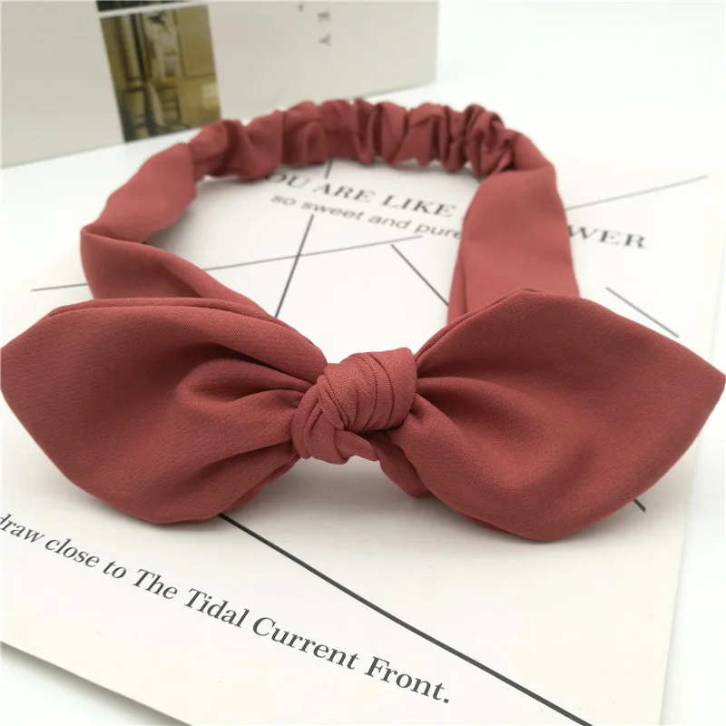 LOVINGSHA сплошной дизайн волос галстук милые дамы повязки для женщин лук держатель волос аксессуары для волос, резинки женский тюрбан ATC054 - Цвет: Красный