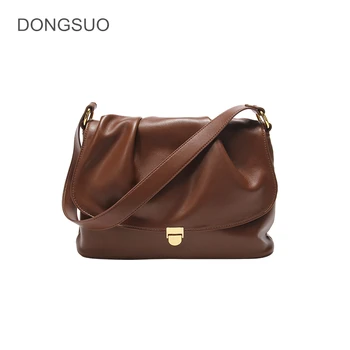 

Women ruched flap bag pu leather messenger bag girl solid shoulder crossbody bag female handbag black white khaki brown 2020 new