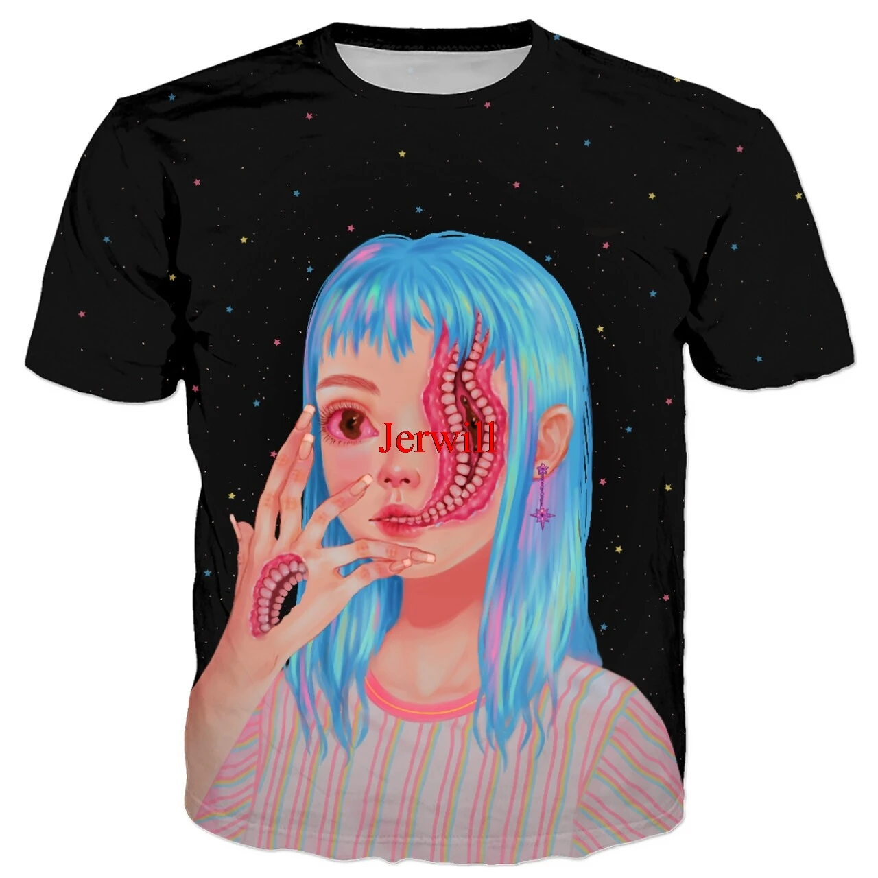 

Летняя новая модная футболка Alice Space Teeth Мужская и женская футболка с коротким рукавом Забавный пуловер с 3D-принтом