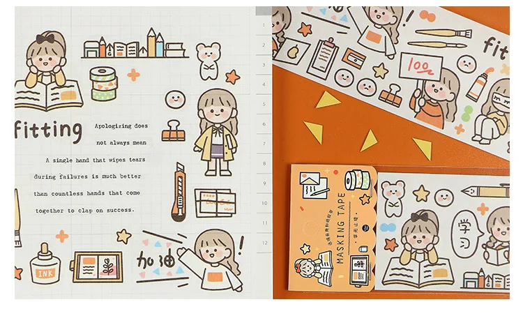 1 шт. милые девушки Васи клейкие наклейки Kawaii персонажи маскирующая лента Diy клейкая лента для скрапбукинга Детский сад полоски наклейки