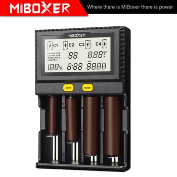 

Newest Miboxer C4 LCD Smart Battery Charger for Li-ion IMR ICR LiFePO4 18650 14500 26650 21700 AAA Batteries 100-800mAh 1.5A
