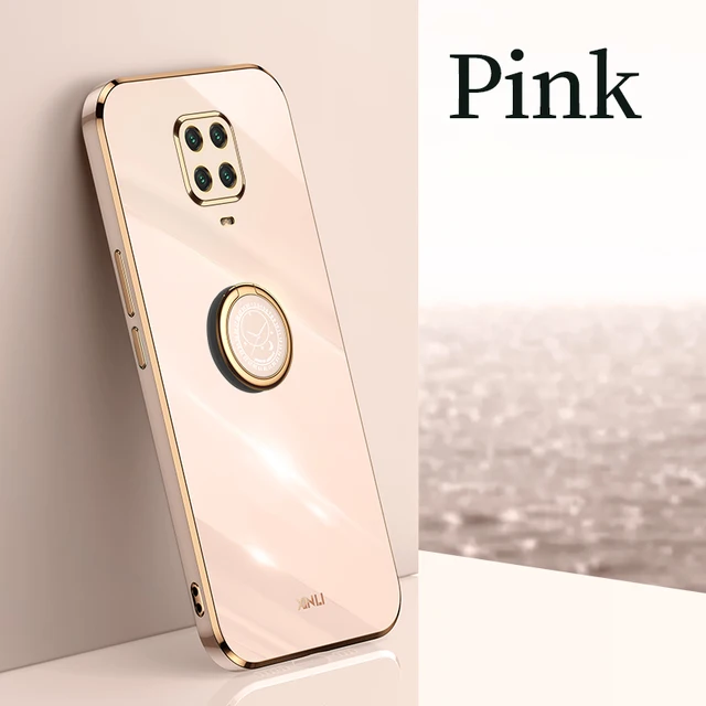 Plating Square Finger Ring Holder Phone Case On For Xiaomi Redmi Note 9 Pro Max Note9 S 9s 9pro Luxury Soft Silicone Stand Cover ZH ZB Pink