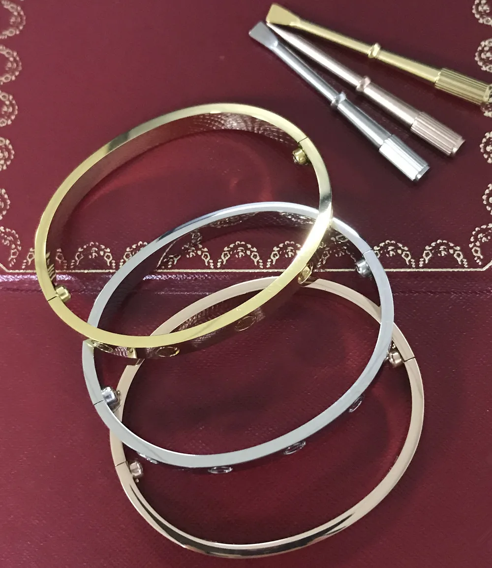 

Classic 316L Titanium Steel carter love Screw Bangles Silver Gold Rose Gold couple wedding Bracelet Bangle screwdriver wholesale