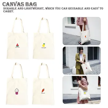 

Cute Fruit Print Canvas Tote Women Shopper Shopping Shoulder Bags Reusable Fashion Handbags