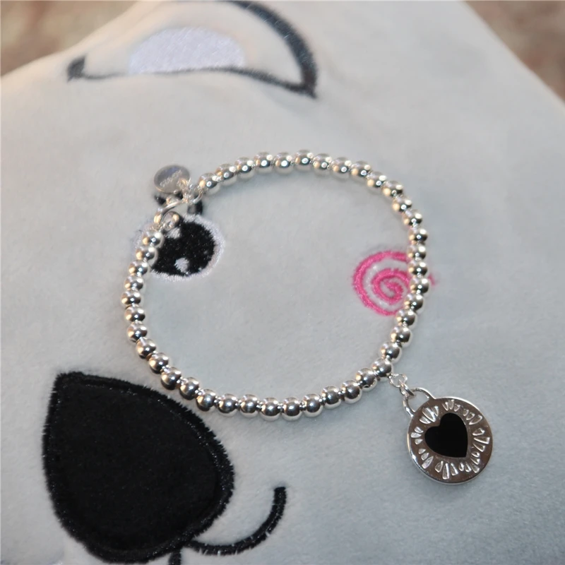 SHINETUNG 1:1, настоящее Серебро S925 пробы, браслет из бисера, черный браслет в форме сердца, женские изысканные высококачественные ювелирные изделия