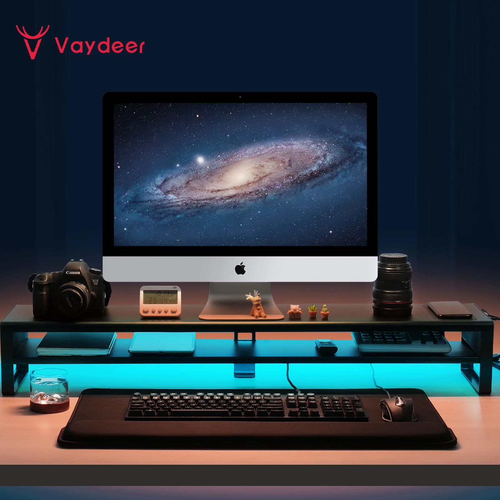 Vaydeer Soporte elevador para monitor con cargador inalámbrico y  concentrador USB 3.0, soporte para transferencia de datos y almacenamiento  adicional