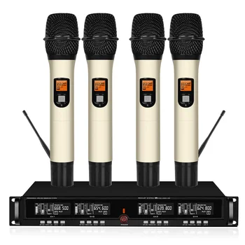 

Top Quality 4 Channel Wireless Microphone System UHF Karaoke System Cordless Four Handheld Microphone Kalaoke Stage Microphone