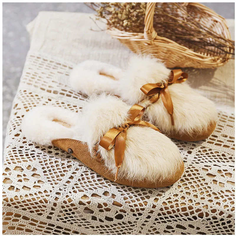 

Spring Real Fur Black Slippers Shoes Women Mules Furry Slippers Winter Warm Female Shoes Fashion Casual Slippers Rabbit Hair