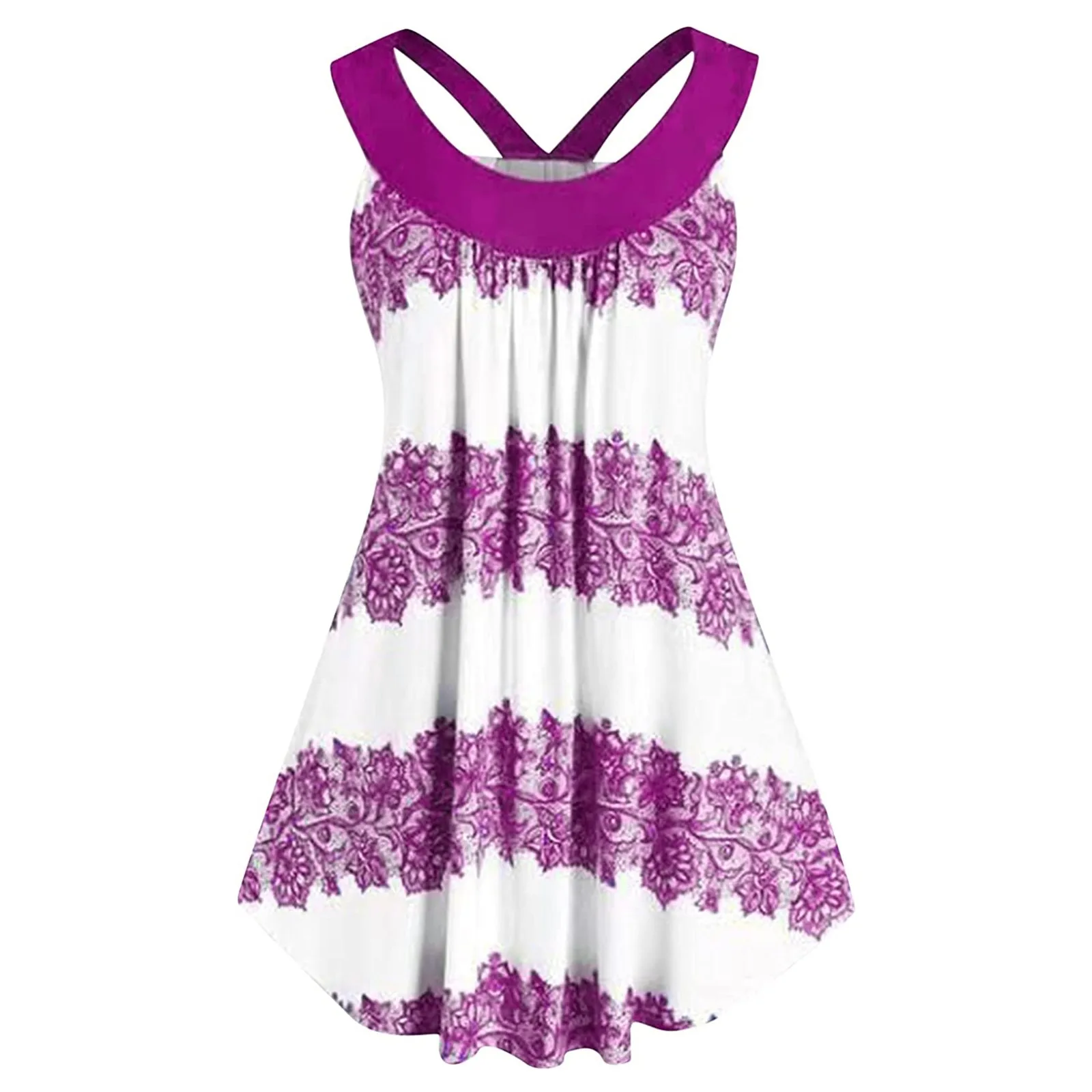 Summer Fashion Women's Loose Straight Full Dress Plus Size Printed Dress Patchwork Sleeveless O-neck Off the Shoulder Vestido 1