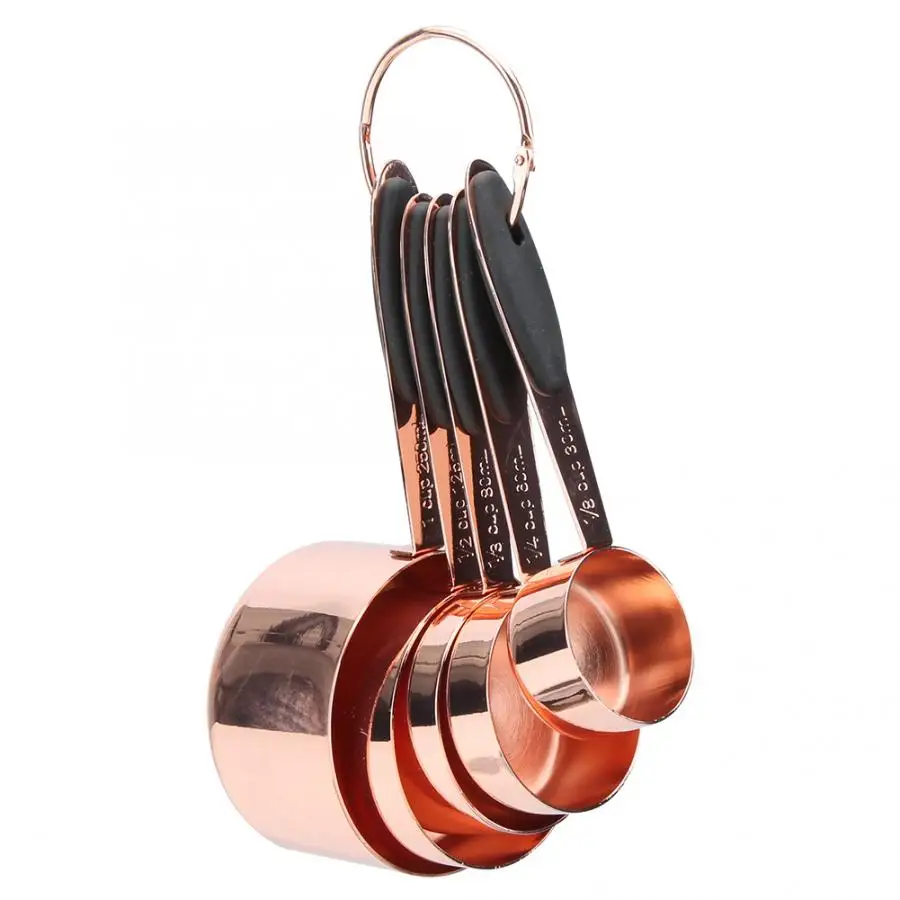 5Pcs Household DIY Measuring Cup Kit Copper Plating Stainless Steel Cake Baking Measuring Spoon Cup Kitchen Tools