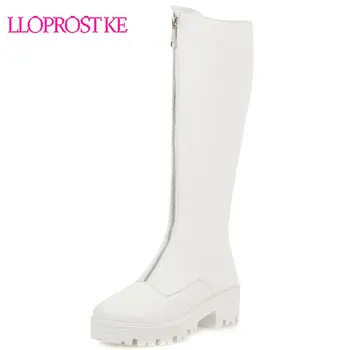 

Lloprost ke Women Knee High Boots Punk Style Female Shoes Woman Autumn Winter Thick Buttom High Heels Martin Boots Female Boots
