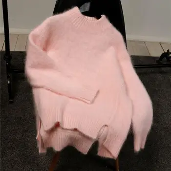 

Cashmere Turtleneck Winter Knitted Sweater Women Long Sleeve Loose Pullover Asymmetry Soft Warm Fall Casual Jumper