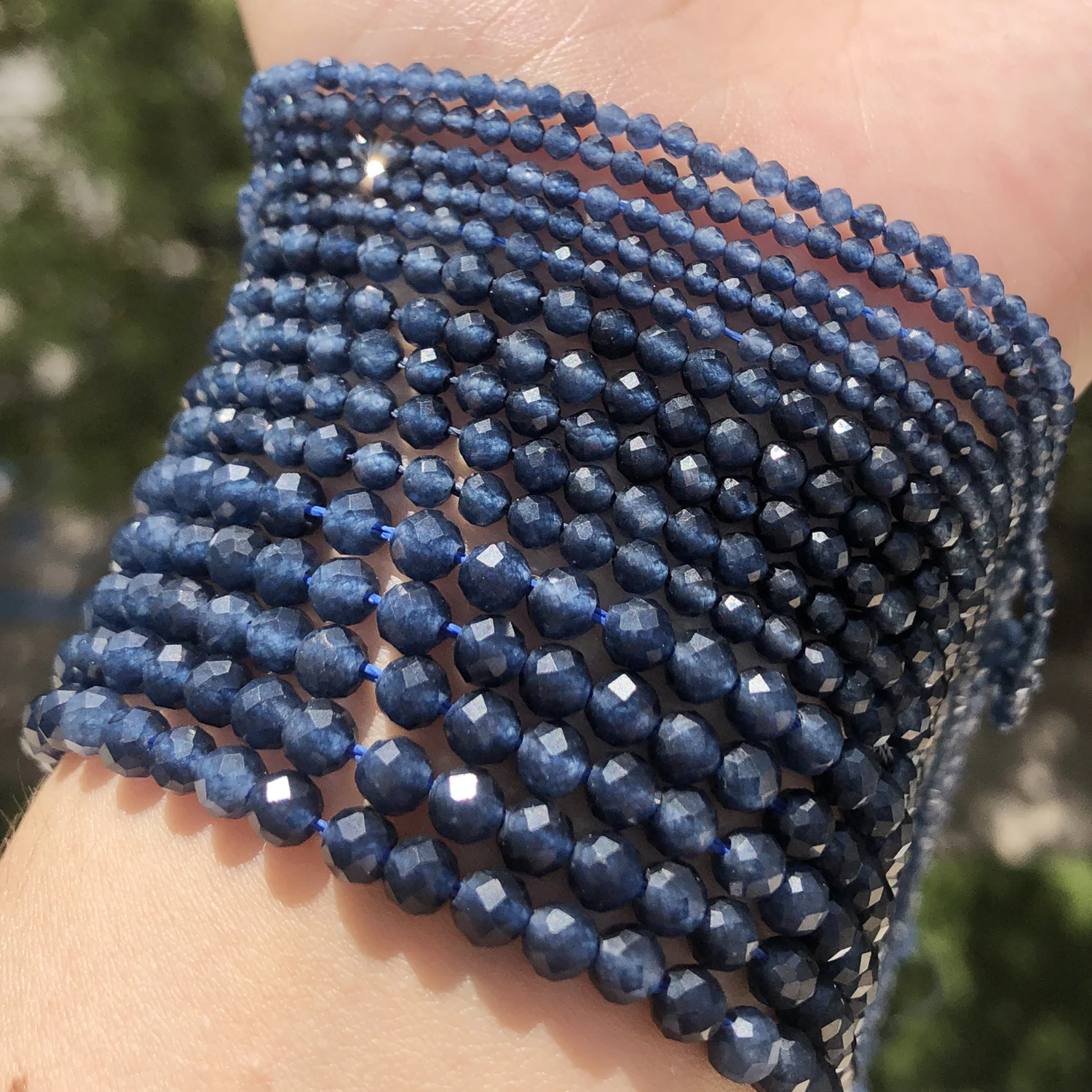 Loose Stone Beads AA Natural Dark Blue Sapphire Stone Beads Micro Faceted Small Round For DIY Jewelry Making Bracelet Supplies 15inche