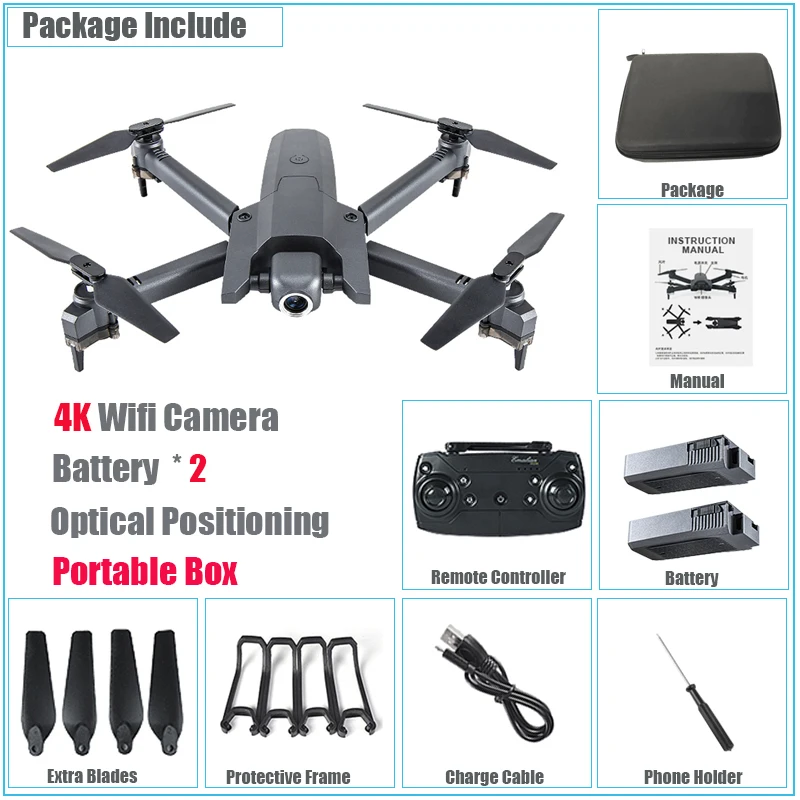 Радиоуправляемый квадрокоптер мини-Дрон с камерой HD 4K Wifi FPV Вертолет Складные Игрушки двойная камера Оптическое позиционирование потока Дрон мВ съемка - Цвет: 4K 2 Bat Optical B