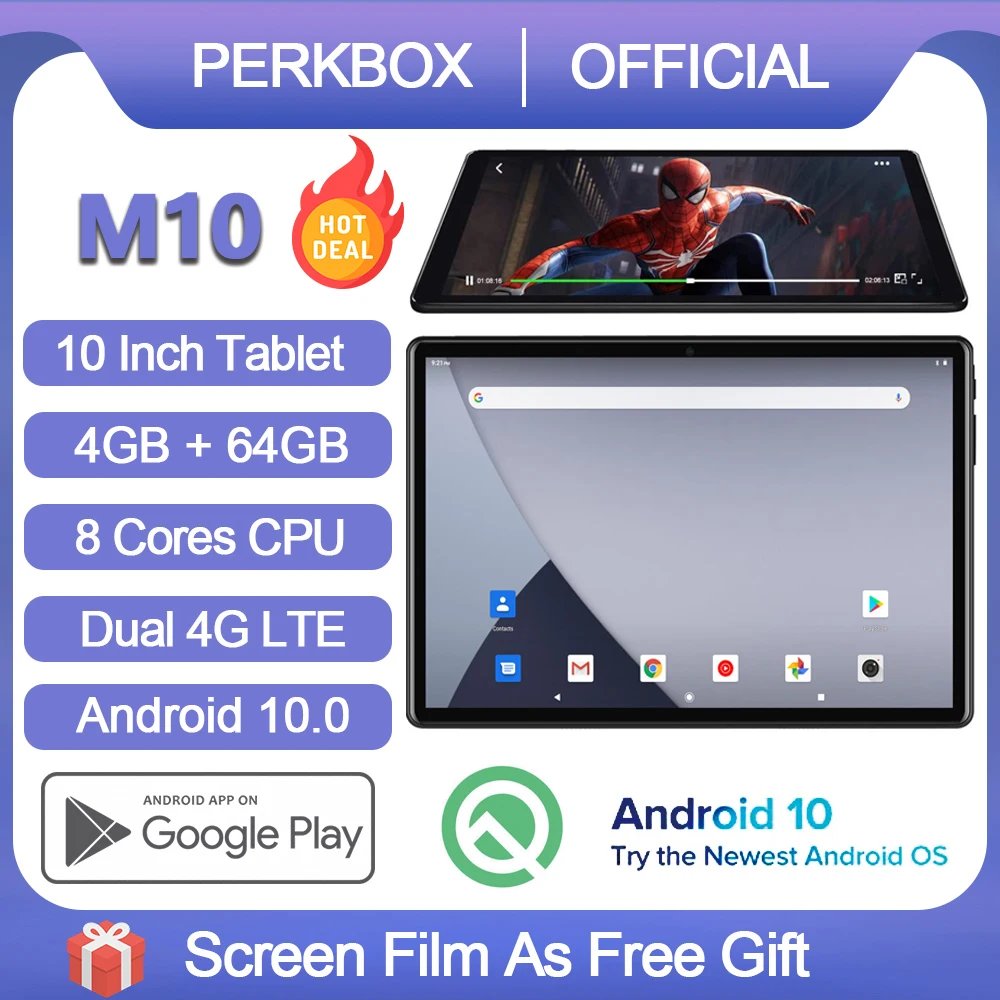 La versión 2021 de 10 pulgadas Octa Core Android 10,0 Tablet PC 1280x800 IPS 4GB RAM 64GB ROM 4G Red FDD LTE WiFi Bluetooth GPS tipo C