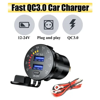 12vオートバイ2.1Aデュアルusb電話充電器バイクled電圧計スイッチ