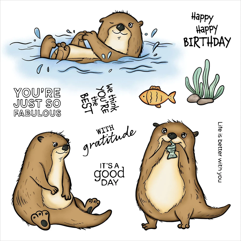 Otter And Fish Clear Rubber Stamps For Card Making - Have An Otterly Great Birthday