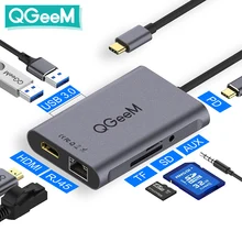 QGeeM 8 In 1 USB C Hub için Macbook Pro USB Hub 3.0 adaptörü PD HDMI RJ45 TF SD 3.5mm Aux tipi C Hub için iPad Pro Splitter Dock