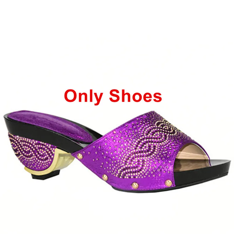 Purple shoes only Украшением в виде кристаллов в итальянском стиле; комплект из туфель и С сумочкой в одинаковом стиле в комплекте декорированные Стразы в нигерийском стиле Для женщин привлекательная Свадебная обувь и сумка в комплекте; обувь для вечеринок - Цвет: Purple shoes only