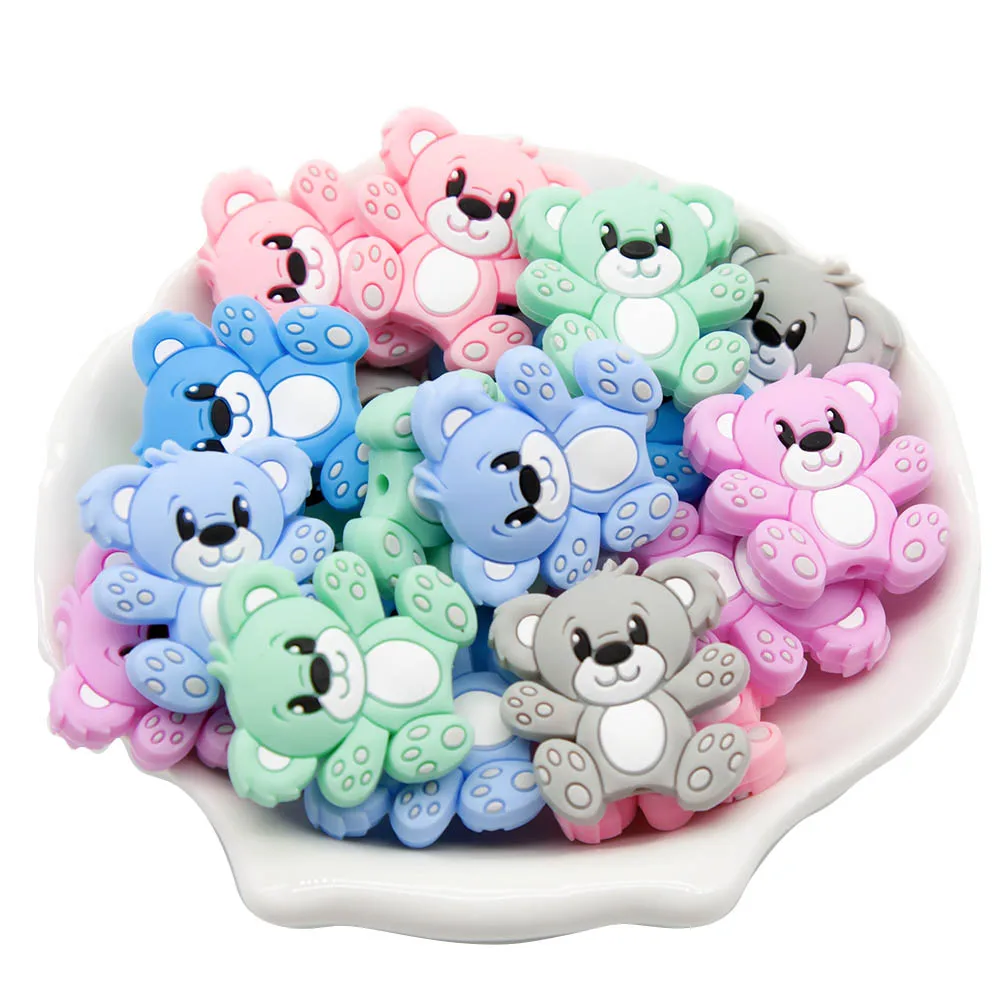 Cute-Idea 10pcs/lot Silicone Teether Beads BPA Free Cartoon Animals Chewable Teething Beads DIY Pacifier Chain Accessories Toys 6
