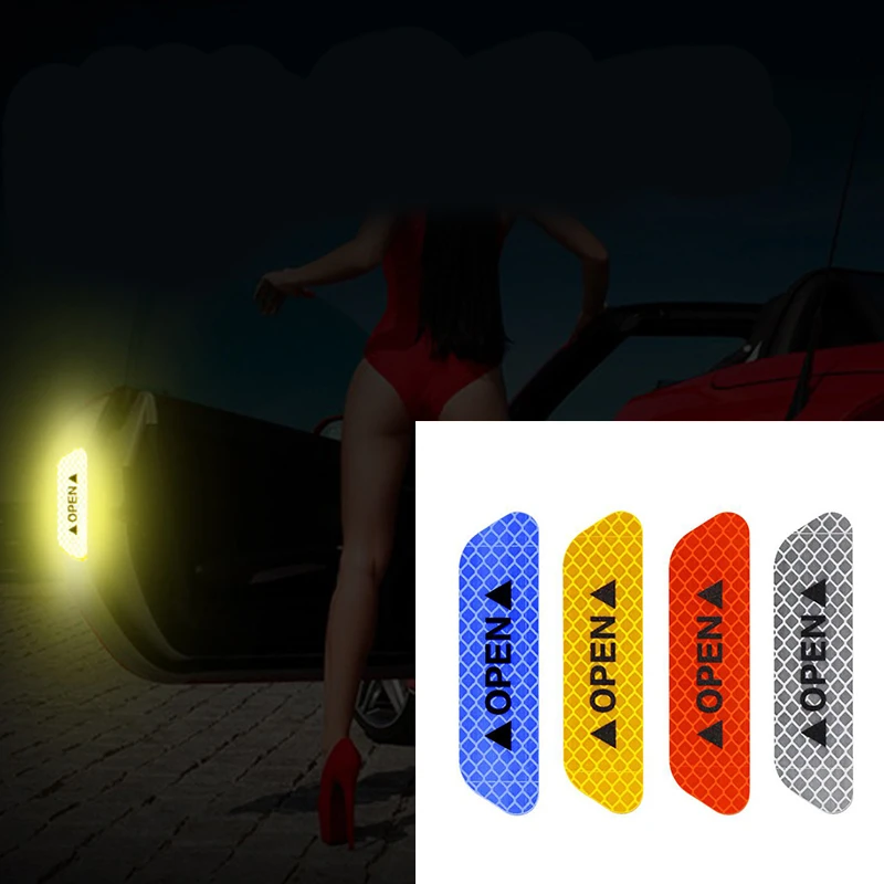

4 pcs/set Car Door Sticker Decal Warning Tape Car Reflective Stickers Reflective Strips Car-styling Safety Mark