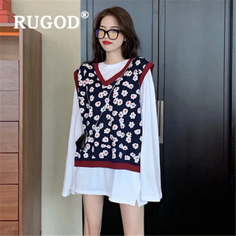 Женский винтажный Трикотажный жилет RUGOD свободный приталенный свитер с v