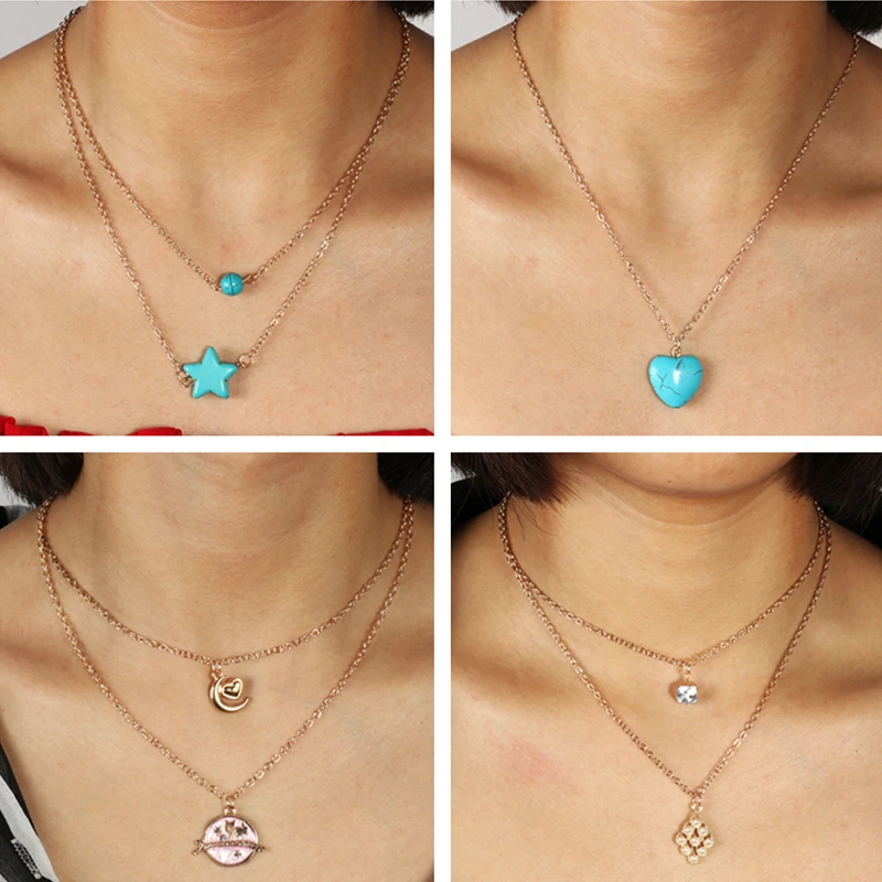 

Big Statement Enamel Universe Leaf Scissors Hearts Clavicle Chain Necklaces & Pendants for Women Valentine's Day Accessories