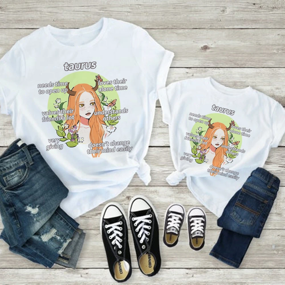 Esthetische Taurus Gedrukt Moeder Dochter T Shirts Koreaanse Trend Mode Veelzijdige Familie Look Outfits Kids Kleding Wit T Shirt Bijpassende Outfits Voor Het Hele Gezin Aliexpress