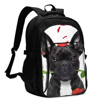 

Bags School Bags For Teenager French Bulldog Dog With Rose Petals Flying On Valentines Day USB Charge Computer Laptop Back Pack