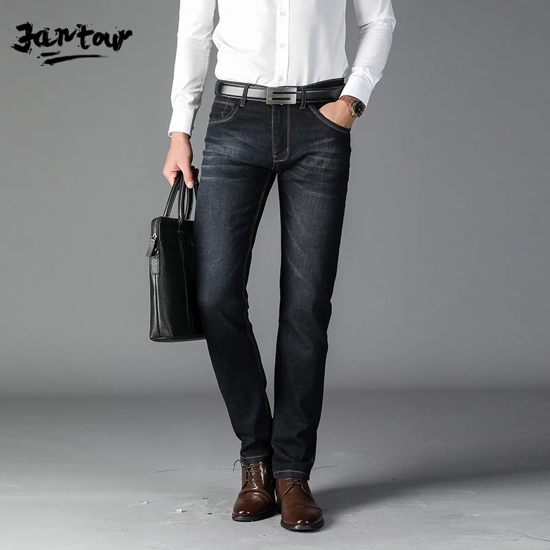 

2019 New Autumn Winter Mens Brand Jeans Men Regular Fit Jeans Denim Causal Pants Washed Blue Jean For Men Brand