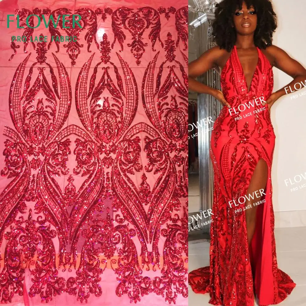 

Red Sequined Embroidered Mesh Tulle Lace Fabric African French Sequins Net Laces Material For Senegal Women Wedding Bride Laces
