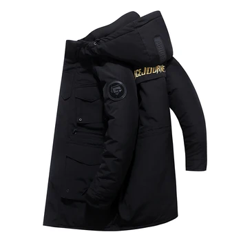 

2019 Fashion Winter Streetwear Down Jacket man Yellow Black White Embroidery Pockets 90% White Duck Down Coat Male Parkas homme