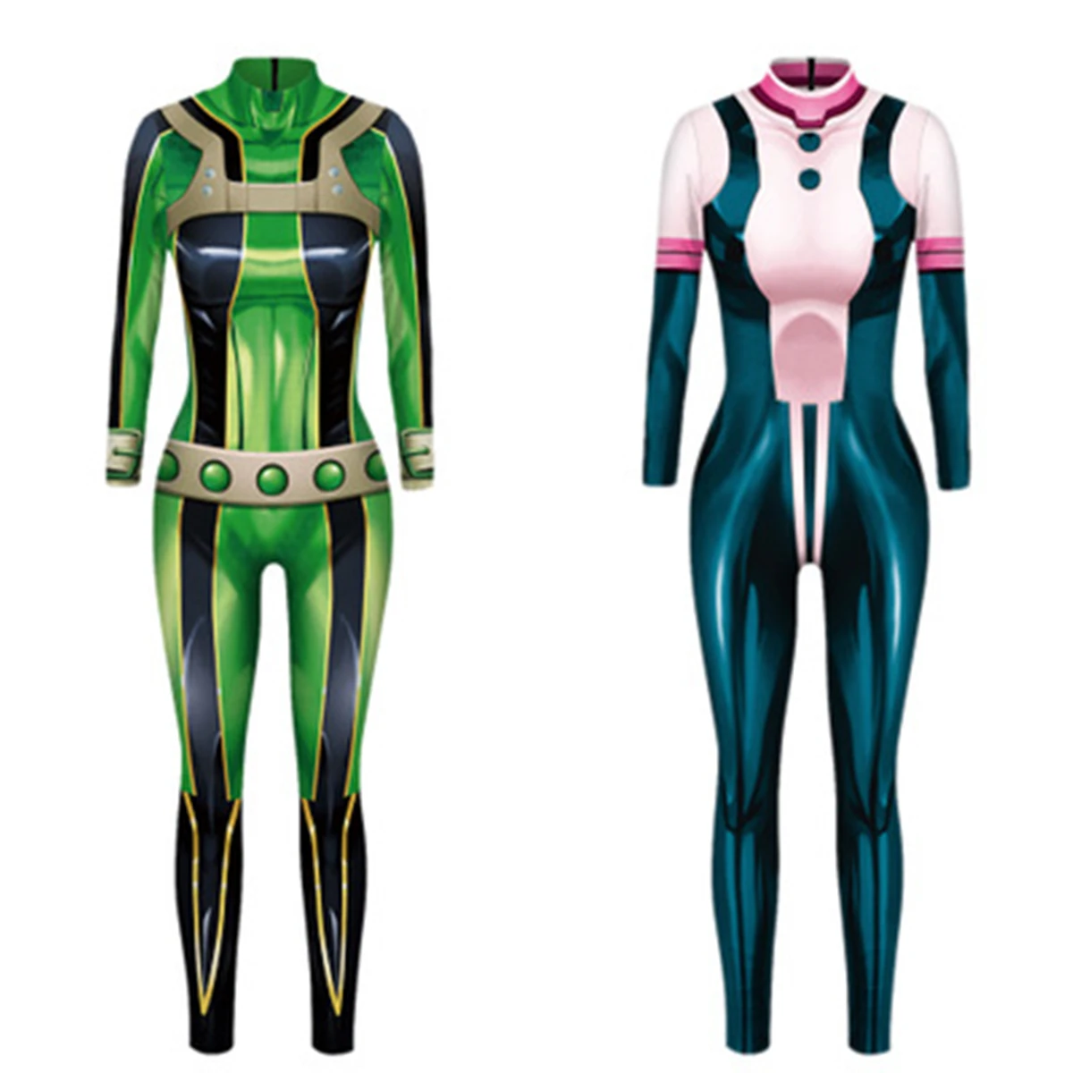 

2019 Anime My Boku no Hero Academia Asui Tsuyu Ochaco Uraraka Halloween Cosplay Costume Zentai Jumpsuits Bodysuit Womens Girls