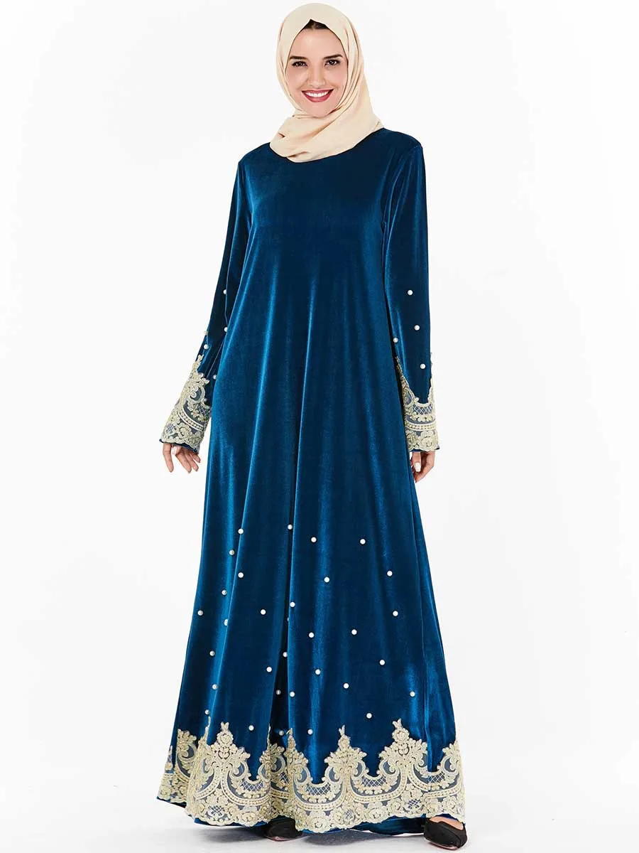Мусульманские Вечерние платья хиджабы вышитые бисером Бархат длинное платье размера плюс Арабский Дубай Кафтан одежда из Марокко халат Турция