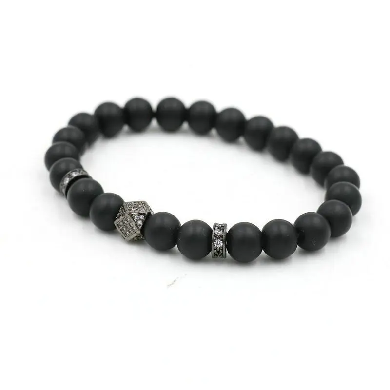 Мода Masculinas матовый оникс Камень микро CZ геометрический браслет для женщин Pulseras Hombre Bracciali мужской эластичный браслет из бусин