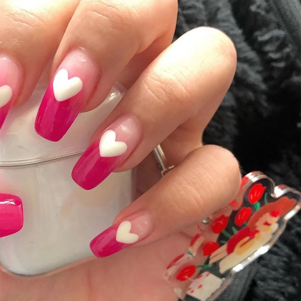 Raspberry Gradient Peach Heart Wearable False Nails Finished Nail Art Tips  Removable Artificial Fake Nails Press On Nail Patch - False Nails -  AliExpress