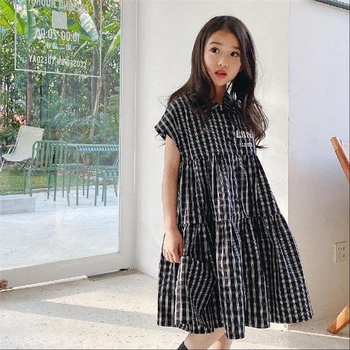

Girls Dress Casual Short Sleeves Plaid Dress Girl 2020 Spring Summer New Niche Design Children's Long Skirt