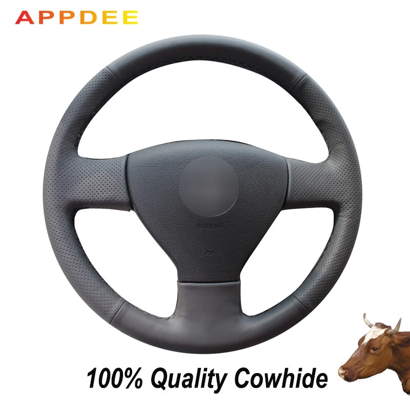 Сшитая вручную черная накладка на руль APPDEE из натуральной кожи для Volkswagen VW Jetta 5 2006