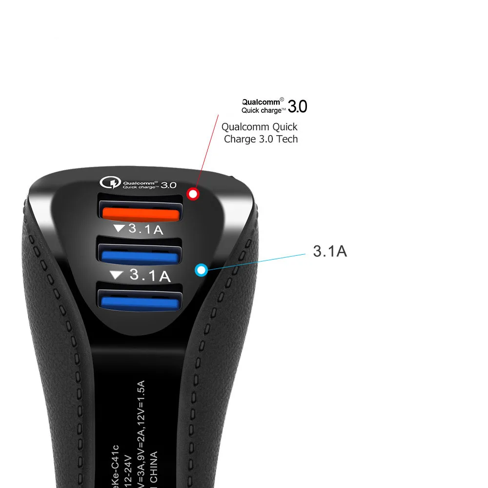 Quick Charge 3 Ports USB Car Charger 3 Ports 3.1A Fast Mobile Phone Charger Adapter Car-Charger QC3.0