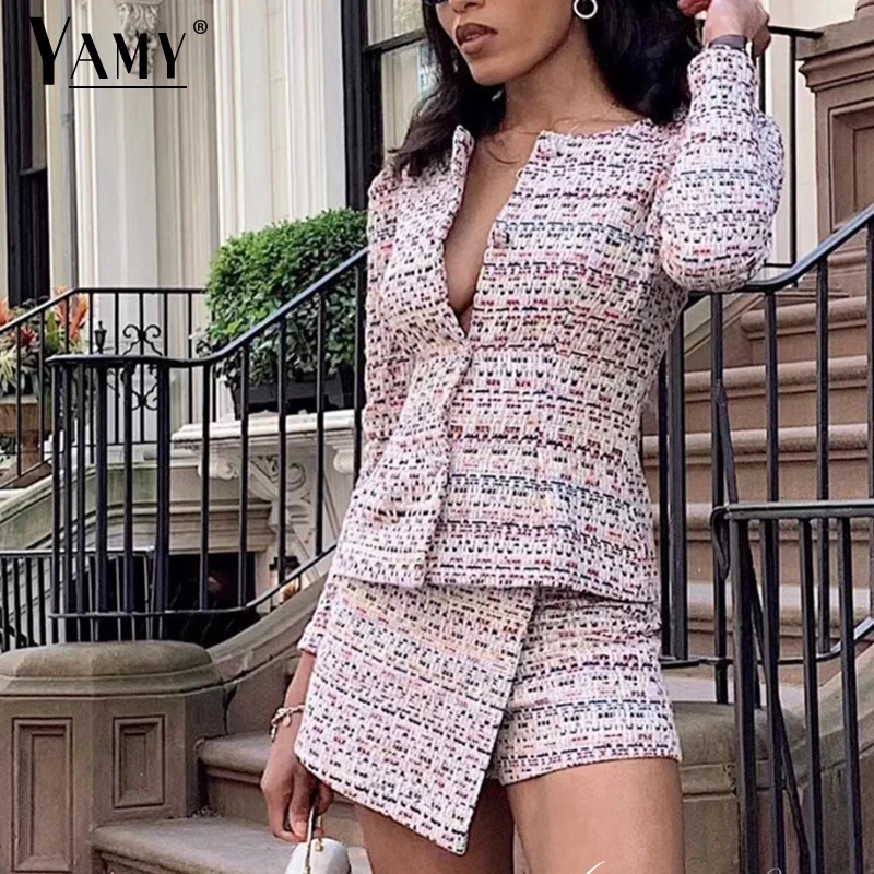 

2019 fall jacket women tweed jacket women coat casual houndstooth jacket ladies korean jackets winter streetwear