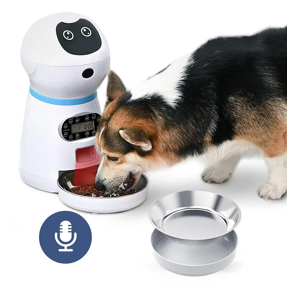 

Voice Recorder Automatic Feeders Dog Dispenser Stainless Steel Bowl Pet Timing Programmable Automatic Cat Dog Food Container