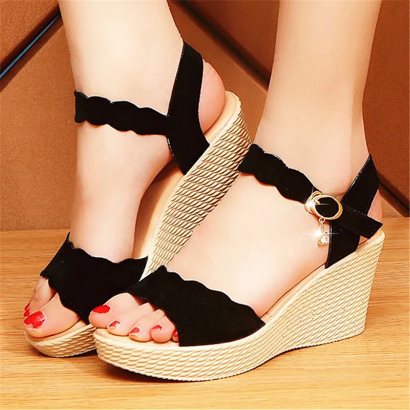 

Wedge Sandal Women's 2020 Summer New Style High-Heel Korean-style Waterproof Platform Lace-up Ethnic-Style Buckle Holiday WOMEN'