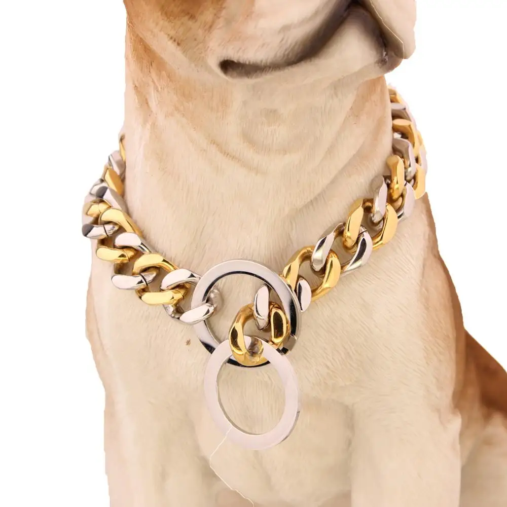 Heavy Duty Choke Cuban Chain,Silver Color&Gold Dog Collar, Strong