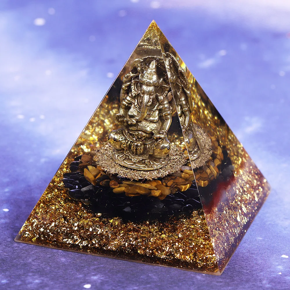 

Tiger'S Eye Orgonite Pyramid Ganesh Tibetan Buddhism Energy Generator For Protection Ornaments Brings Good Luck