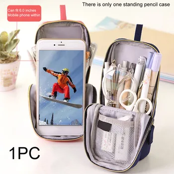 

Girl Boy Home School Students Foldable Standing Pencil Case Space Saving Pen Bag Portable Double Zipper Stationary Supplies