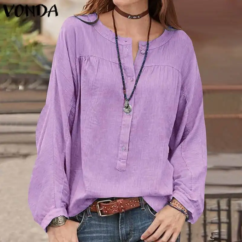 

Maternity Shirts 2019 VONDA Brand Sexy Button Cotton Long Sleeve Blouses Femme Casual Loose O Neck Pregnancy Tops And Blouse