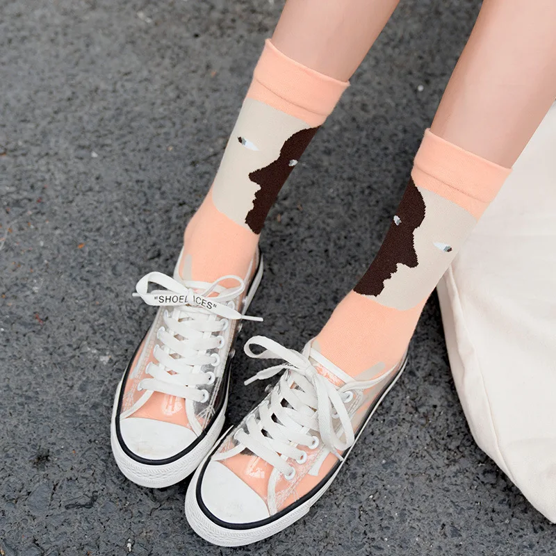 Носки с геометрическим рисунком; теплые женские носки из хлопка с забавными рисунками; милые удобные уличные носки в Корейском стиле; Модная Повседневная зимняя одежда