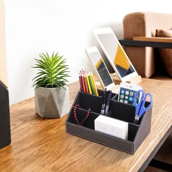 

Durable PU Leather Office Desk Organizer Multi-functional Desktop Business Card Holders Practical Pen Racks Storage Boxes