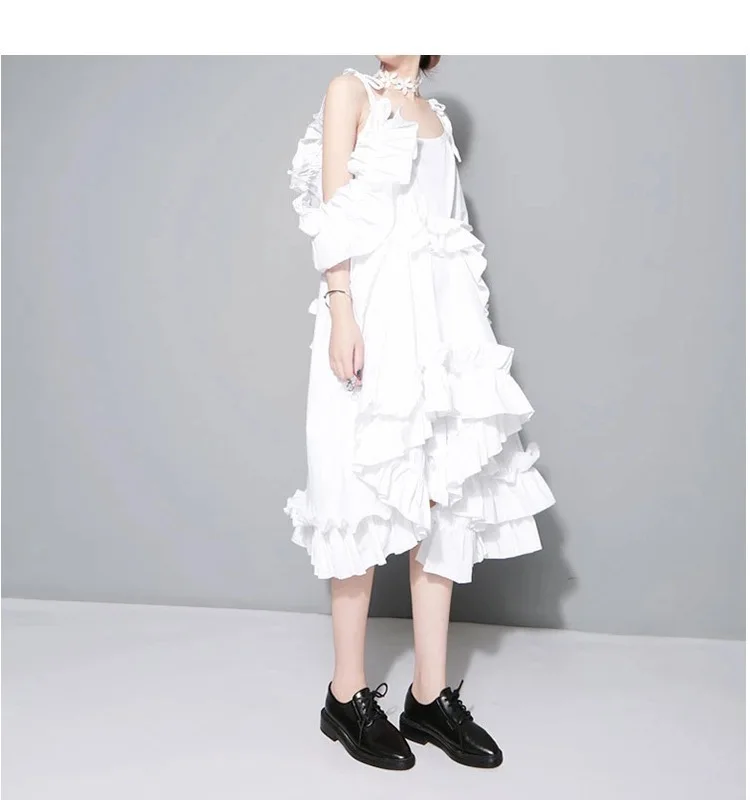 New Fashion Style Irregular Multi Layer Ruffles Sexy White Dress Fashion Nova Clothing